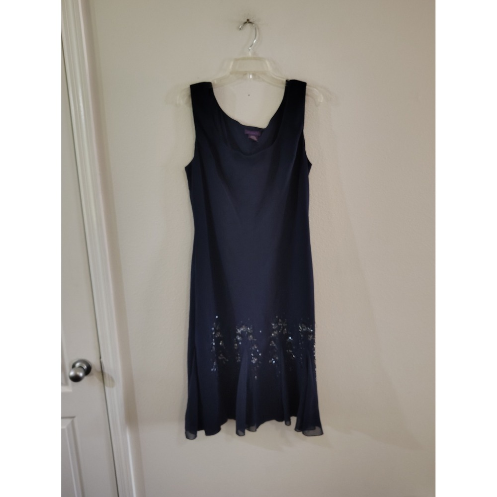 Metaphor Navy Blue Sequin Midi Dress Womens Size 18 Sleeveless Godet Hem‎ K1108E